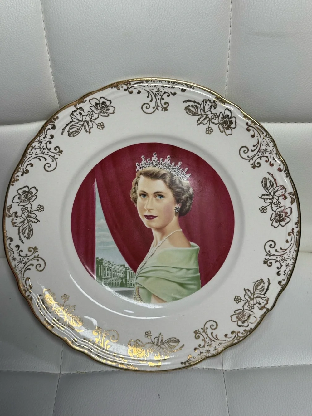 Vintage W. Adams & Sons England Queen Elizabeth II Portrait 22KT Gold Trim
